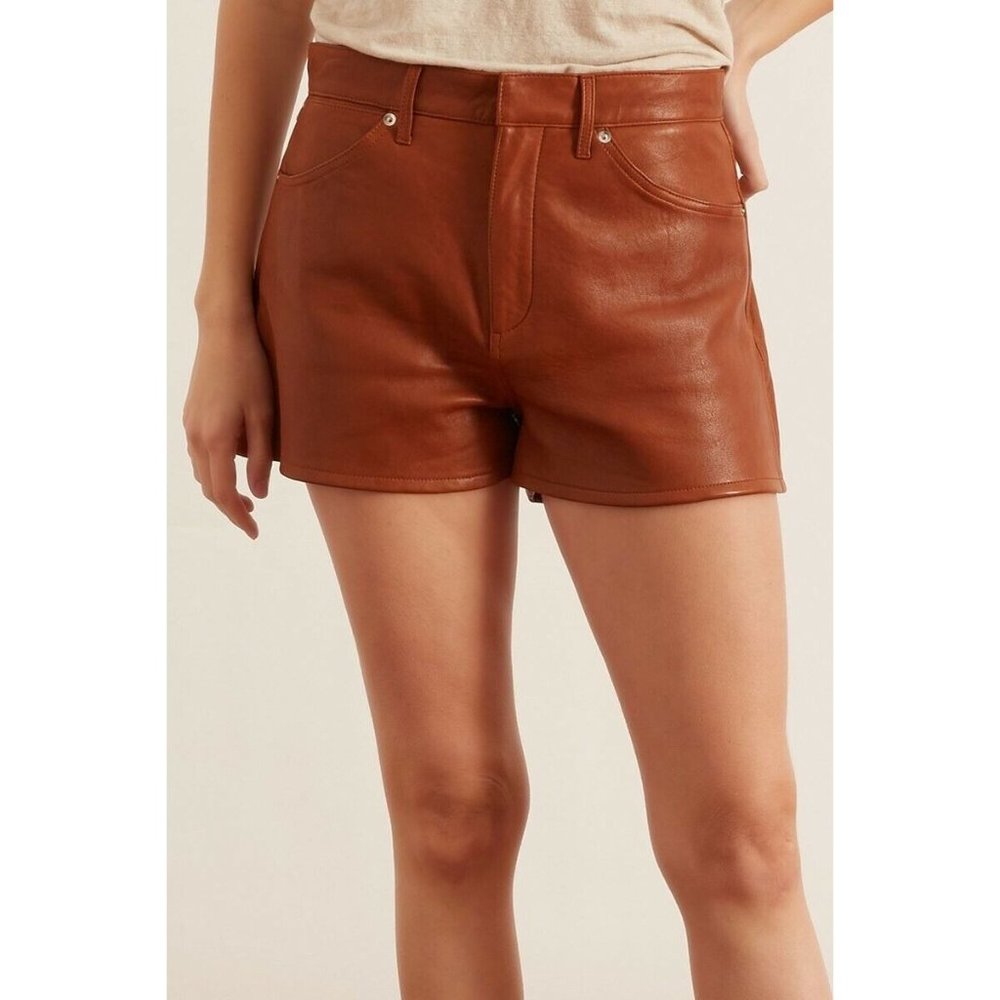 High Waist Brown Leather Shorts